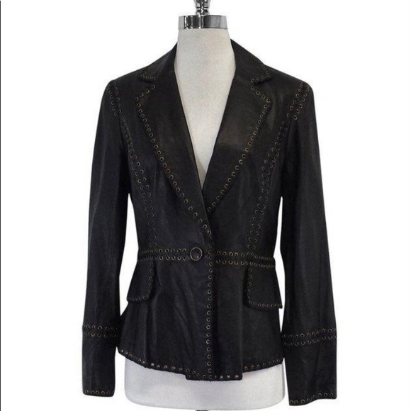 Black Leather Blazer Zelda Whipstitched NWT 6 - Picture 2 of 16